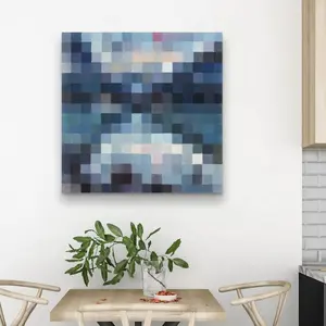 360 Stand 32x32 in. Minimalist Pixelated Mountain Nature Artwork - Contemporary Art, Stunning Decor, 360-Degree Stand Wall Art Print for Home Decor Supplies, Decoration, Landscape