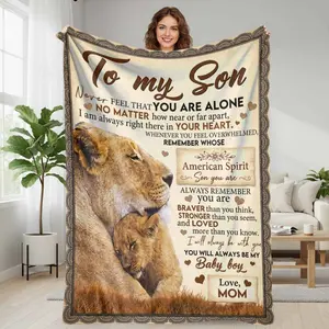 Lion and Cub American Spirit Flannel Blanket  Heartfelt To My Son Print  Soft Cozy Warm Durable  Perfect for Bedroom Living Room Sofa Gift for Family Anniversary Mother’s Love Home Decor