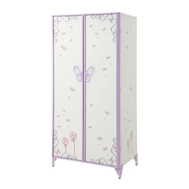 Priya II White and Light Synthetic Leather Purple Finish Wardrobe