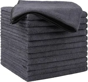 Microfiber Cleaning Cloths 12 Pack, Premium 16 x 16 inch Microfiber Towel for Cars, Ultra Absorbent Car Washing Cloth, Lint Free Streak Free Wash Cloths for Car, Kitchen, and Window, Grey