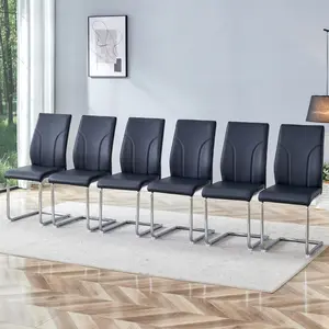Black Dining Chairs Set of 6, PU Material High Back Seat and Sturdy Leg Chair, Suitable for Dining Room, Kitchen, Living Room