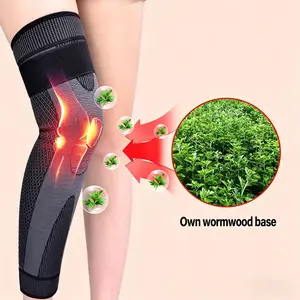 Mugwort Self-Heating Leg Protectors, Unisex Woven Polyester Stretch-Fit Sports Knee Brace with Non-Slip Straps for Cold Weather Sports, Fever Relief & Knee Stabilization, Knee Stabilizer