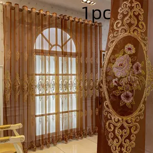 1pc French Country Style 3D Peony Embroidered Sheer Curtain, Semi-Transparent Sunscreen, Cozy Decor for Bedroom Living Room Floor-To-Ceiling Window, Bedroom Curtains Arch