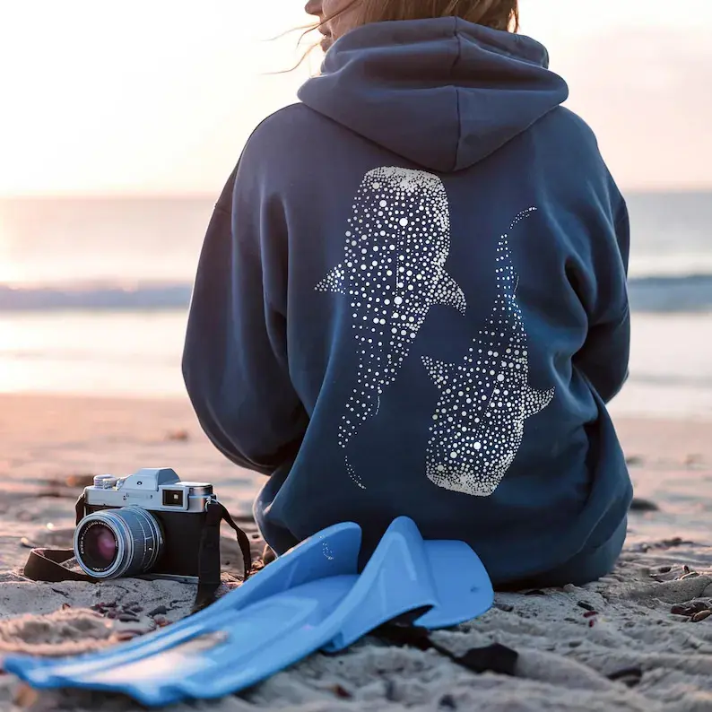 Whale Shark Hoodie, Pullover or Zipper Hoodie, Ocean Enthusiast Gift, Diving Girl Hoodie, Coconut Beach Girl Sweater, Marine Life Theme Gift, Unisex Warm Hoodie Tops Man Shoe Menswear Casual Sweatshirts