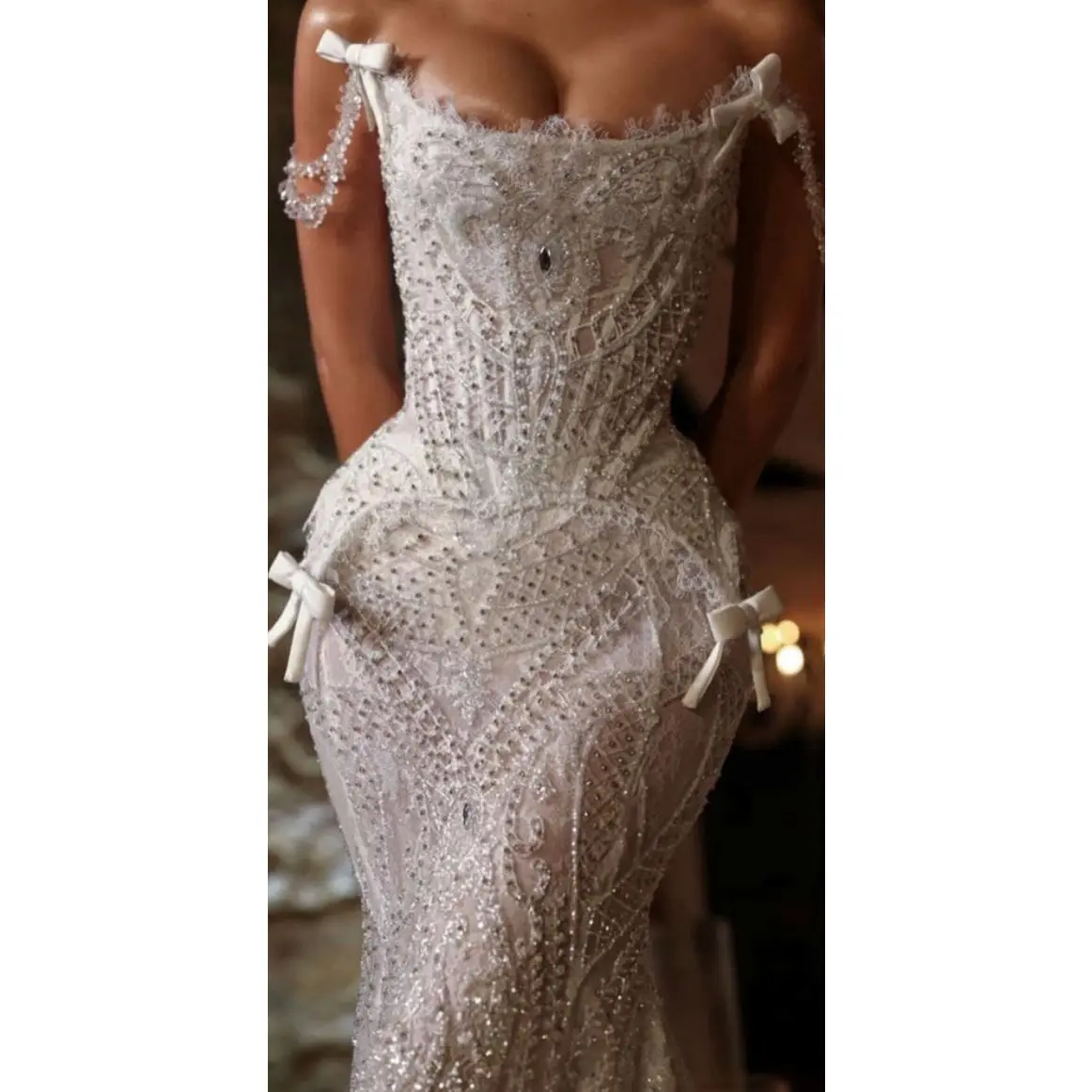 NEW $5785 Celes Vera Crystal Corset Couture Gown