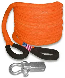 BILLET4X4 (4x4 Recovery) U.S. Made Safety Orange Safe-T-Line® Kinetic Recovery Rope (Snatch Rope) - 1 inch X 25 ft with Receiver Shackle Bracket