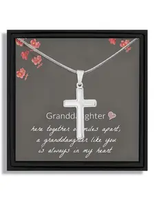 Gift Box Set Valentine's Day simple cross serpentine chain necklace for granddaughter with blessing card and box