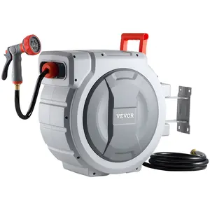VEVOR Retractable Garden Hose Reel, 1/2 in x 130 ft, Wall Mounted Hose Reel with 9-Function Sprayer Nozzle and 180° Swivel Bracket, Any Length Lock, Automatic Slow Rewind System, for Garden Watering