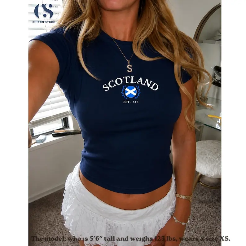 Scotland Baby Tee, Scottish Pride Graphic Tee, Highland Heritage Shirt, Y2K Fashion Top for Women