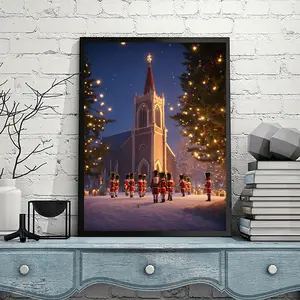 1pc 5D DIY Diamond Painting Kit, Christmas Nutcracker & Church Full Round Drill Art Set, Home Decor, Holiday Gift