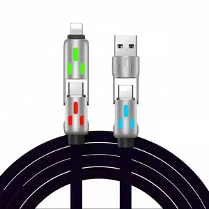 4-in-1 Multi 240W Fast Charging Super Liquid Silicone Cable with USB A Type C Lightning for iPhone&Samsung Laptops  Charger