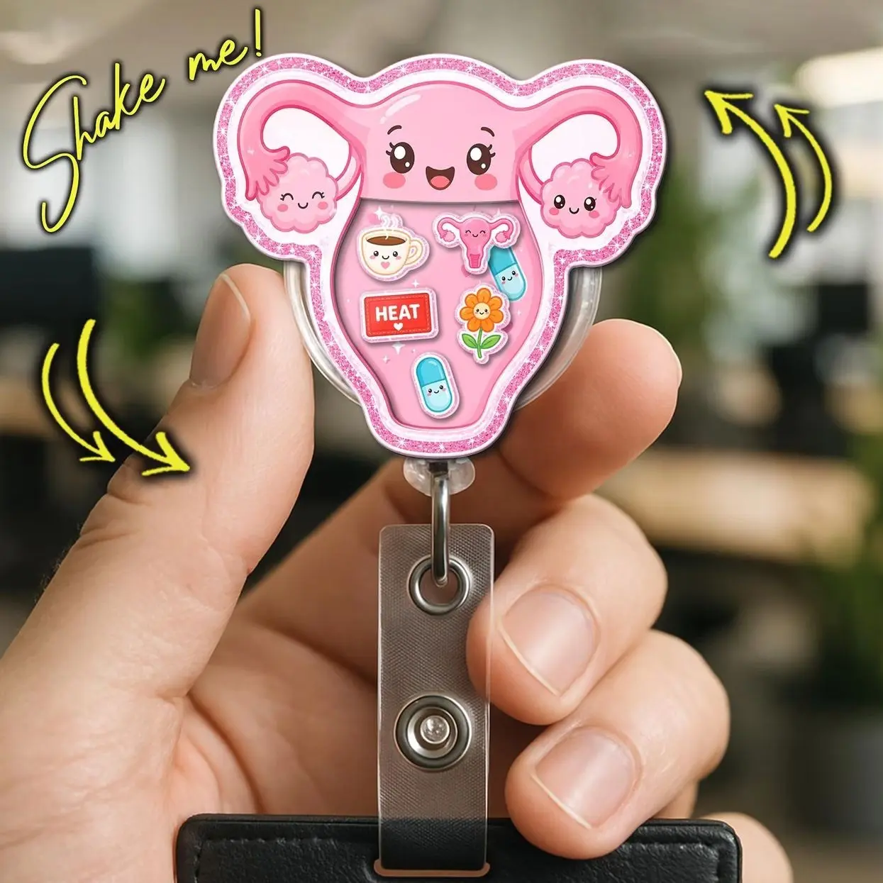 Uterus Shaker Badge Reel, Cute OBGYN Nurse Badge Holder, Pink Gynecology Retractable Medical ID Clip Gift  1HT
