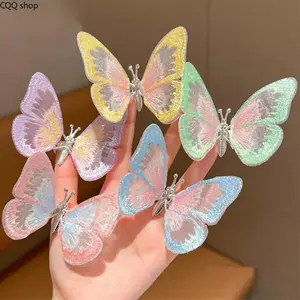 6Pcs Winging Butterfly Ornaments, embroidered decorative decals with adhesive stickers. Suitable for car dashboard, center console, fridge and mailboxes