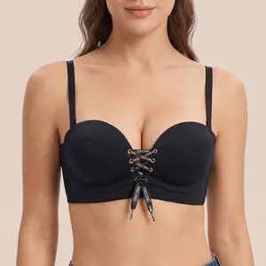 Striped Lace-Up Push Up Bra, Adjustable Straps & Supportive Fit Everyday Womenswear women minimizer Bridal
