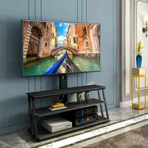 【Umbreco】TV Stand for 32-65 Inch TVs – Black Multi-Function Tempered Glass with Adjustable Height & 30° Swivel Angle, Sleek Modern Design tv console table large tv stand television stand