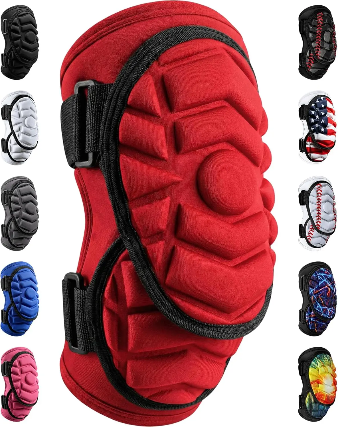Exxact Sports Defender Plus Elbow Guard - Adjustable Arm Brace, Elbow Pad, Polyester & EVA Foam Sports Protective Gear for Softball, Baseball Batters (Youth, Adult, Red), Unisex