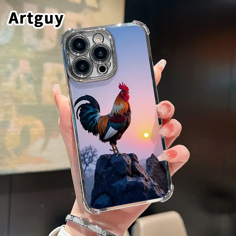 Rooster at Sunset Mobile Phone Case for iPhone 17 16 Pro Max 15 Plus 14 13 12 11 E Air Four Corner Anti-drop Shockproof Non-slip Silicone Transparent Protective Cover