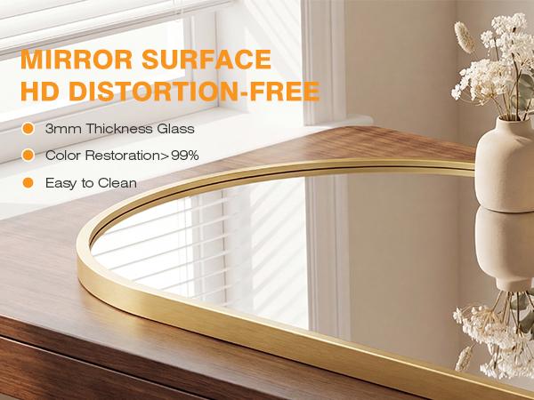 Anti-Rust Aluminum Alloy Framed Bathroom Mirror – Farmhouse Rounded Rectangle Vanity Mirror for Wall – Tempered Glass, Scratch-Proof, Fade-Free & Fast Fog Dispersion – Vertical Mountable