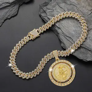 Iced Out Grim Reaper Pendant Necklace Cuban Link Chain Hip Hop Bling Rhinestone Jewelry for Men Women Miami Cuban Chain