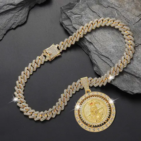 Iced Out Grim Reaper Pendant Necklace Cuban Link Chain Hip Hop Bling Rhinestone Jewelry for Men Women Miami Cuban Chain Fashionable Accessory Durable Fashion Accessory