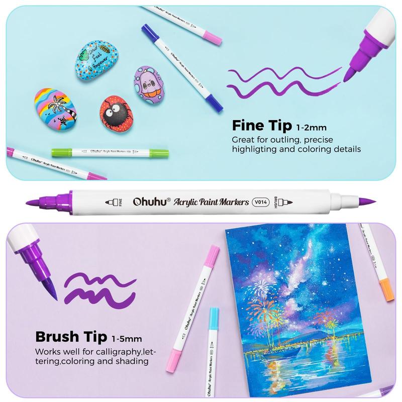 Ohuhu Acrylic Paint Markers: Brush & Fine Dual Tips - 72 Colors - High Opacity - Waterproof & Lightfast - Multi-Surface for Rock Painting, 3D Prints, Egg Decorating, Wood, Glass, Ceramic - Gift for DIY Craft Enthusiasts - Akaka Series of Ohuhuart