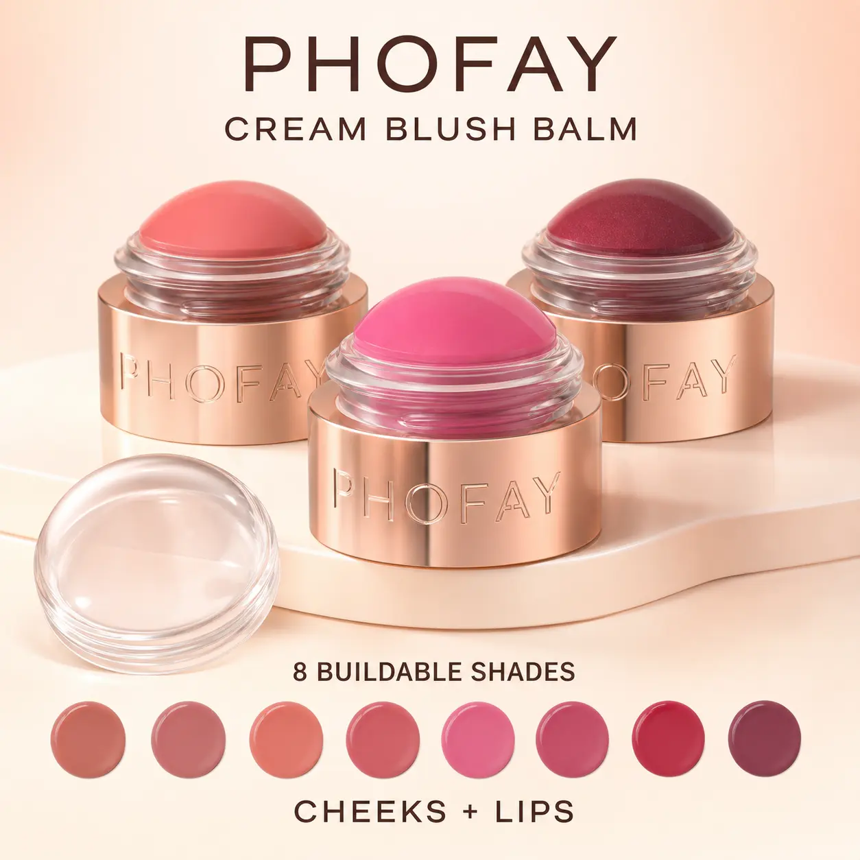 PHOFAY Multi-Use Cream Blush - Soft Matte Cream-to-Powder, Long-Wearing, Buildable, Blendable, Lightweight Cloud Texture, Natural Airbrushed Finish, Cruel-Free Makeup for Cheeks, Eyes, Lips radiant glow small mirror