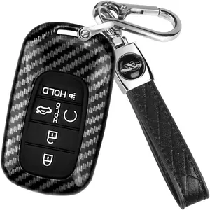 for Honda Civic Key Fob Cover, Key Case with Keychain for Honda 2023 2024 2025 Accord CR-V HR-V V Pilot SI EX EX-L Touring Carbon Fiber Key Fob Case Protector Type R (Black, 5 buttons)