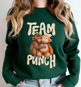 Team Punch Monkey T-Shirt – Viral Macaque Hugging Plush Sweatshirt – Funny Animal Meme Hoodie