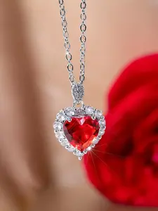 Cubic Zirconia Heart Charm Necklace for Women