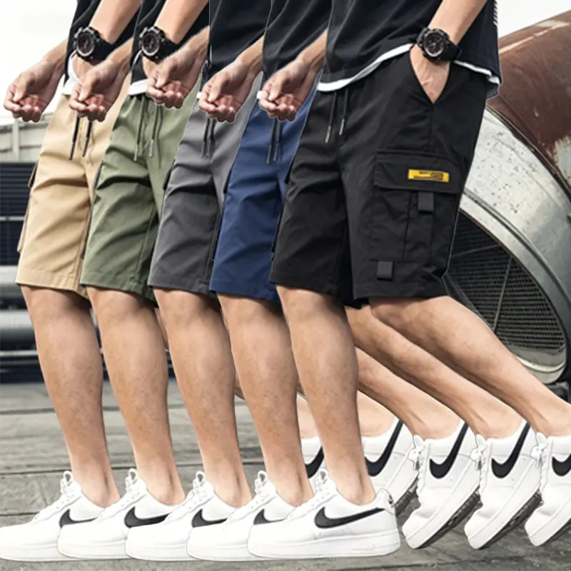 Men's Cargo Jorts Shorts - Multi-Pockets Drawstring Standard Fit Fashion Straight Pants, Lightweight Breathable Cotton Athletic Plain Casual Menswear Bottoms for Outdoor Hiking, Work