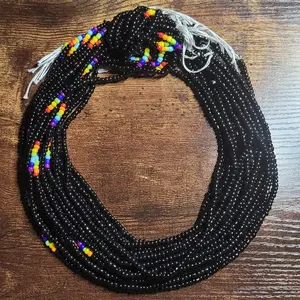 Tie On Body Jewelry - Black Multi Waistbeads for Women, 48'' Length