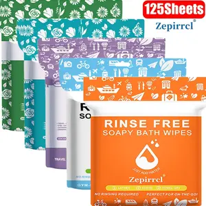11.81 × 11.81 in, 125 sheets. Disposable, no rinse shower wipes suitable for sensitive skin—all-in-one shower wipes that require only wetting, foaming, and drying; no shampoo or rinsing needed. 25 sheets per pack.