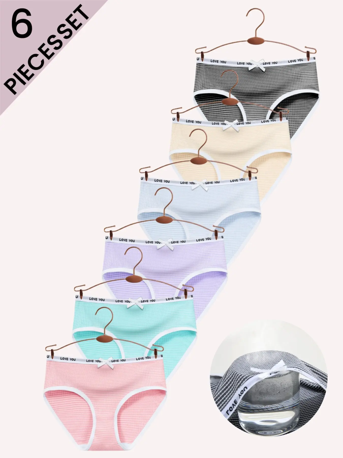 4/6 Pack Mixed Color Girls Teens Striped Bow Underwear,Summer Comfortable Breathable Girls' Triangle Pants, Cute College Style, Basic Briefs,Daily Wear,All Season Wear, Youth Underwear, Comfy Underwear