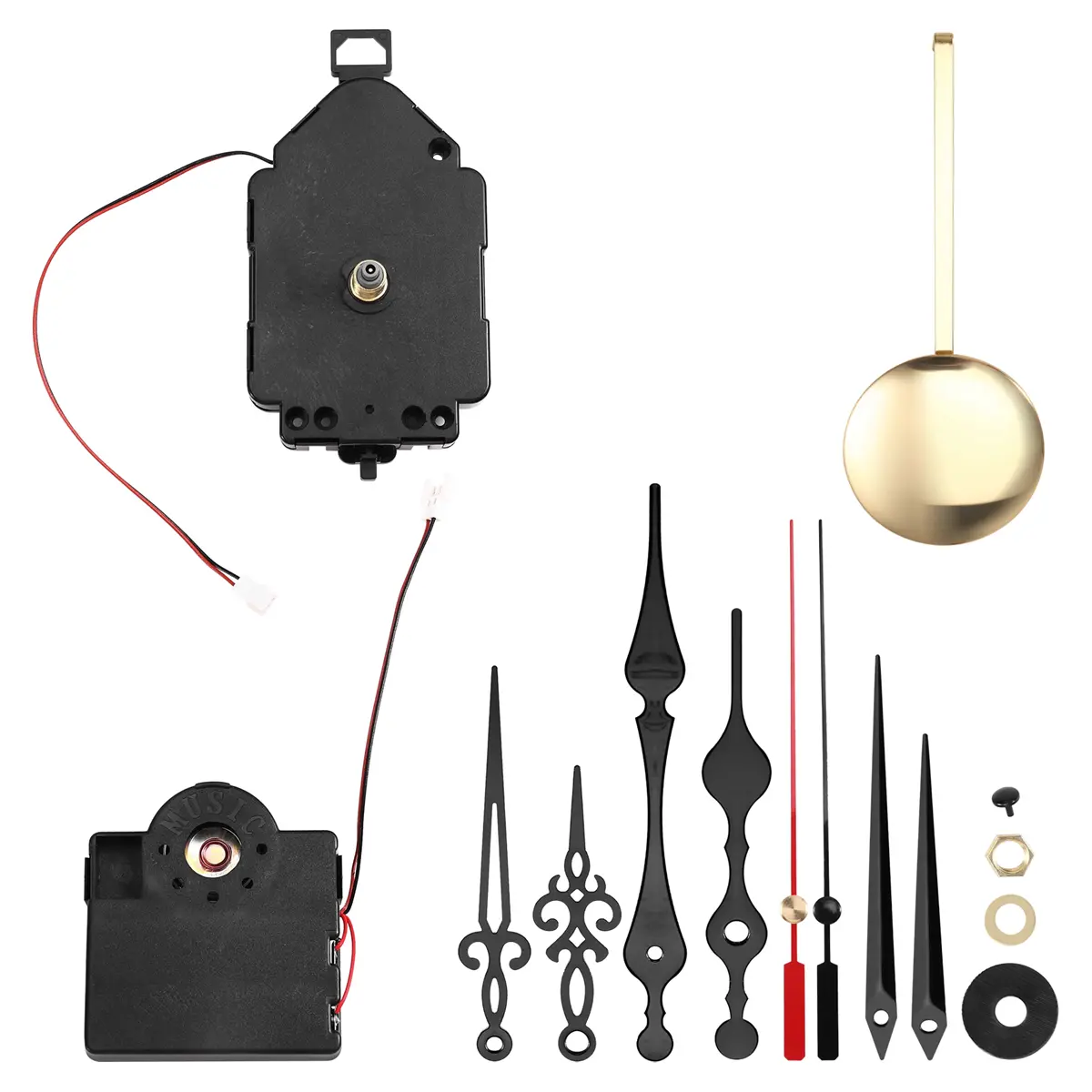 Quartz Pendulum Clock Movement Kit with Westminster Tune Chime Mechanism, 7 Pieces (3 Pairs of Hands, Aluminum & Plastic Parts), 17 mm Shaft Length, for Customized Craft & DIY Household Appliance Projects, Chimes 9-6 AM, Melody Effect