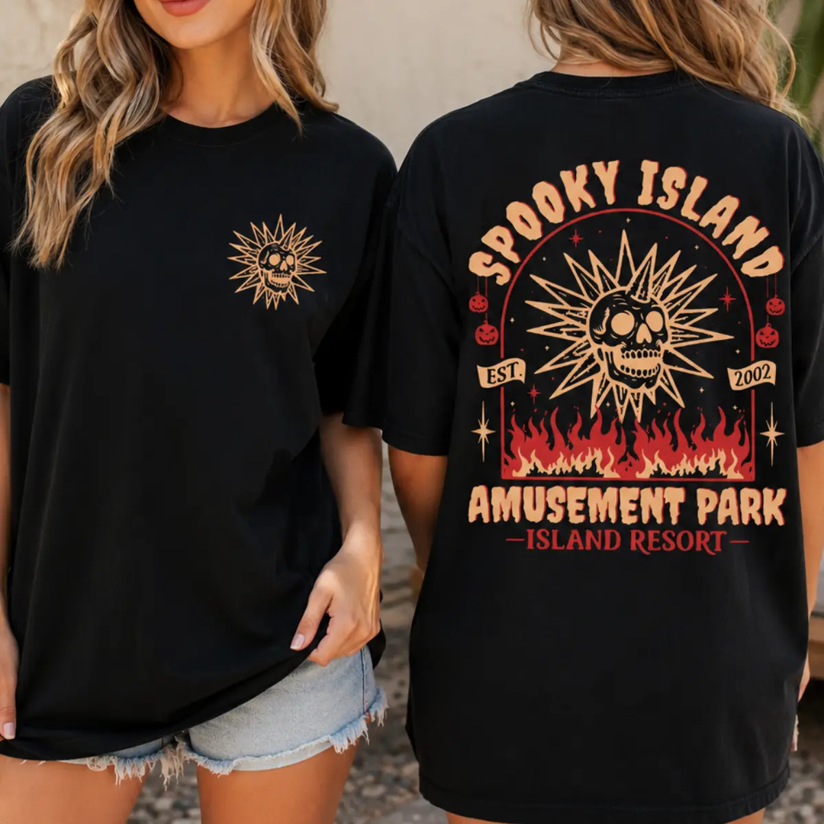 Spooky Island Halloween Shirt, Dark Skull Graphic Tee, Vintage Horror Aesthetic T-Shirt, Gothic Fall Gift For Halloween Lovers