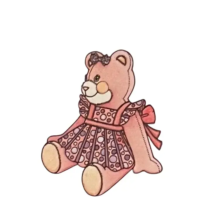 Nostalgic Retro Floral Dress-Wearing Vintage Teddy Sticker for Embroidery Projects, Sewing & Soft Furnishings Supplies