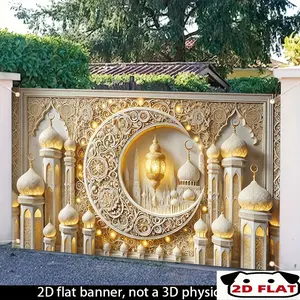 2D Flat Banner 1pc, Ramadan New Moon Decoration] 3D New Moon Mosque Ramadan Decoration: Banner Background Cloth, Decorative Banner, ches, Suitable For Indoor And Outdoor Ramadan Celebrations, Religious Activities, And Theme Photograp