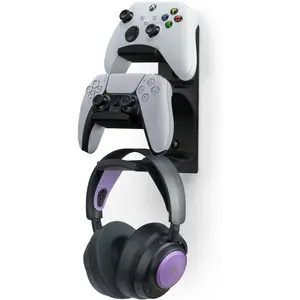 Dual Game Controller & Headphone Stand Wall Mount Holder - Designed for All Gamepads & Headsets