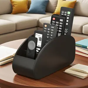 1pc PU Remote Control Holder with 5-Compartment Storage Box - Remote Caddy Tray Organizer for TV, Media Players, Pens, Glasses & Small - Space-Saving Desktop & Bedside Table Organizer (Compatible for /Office)
