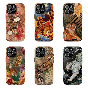 Combo Wild Floral Tiger Design Phone Case- Savage in Bloom Vibes Cover For iPhone 11 12 13 14 15 16 17 Pro Max For Samsung S26 S25 S24 S23 S22-Gift For Her/Him