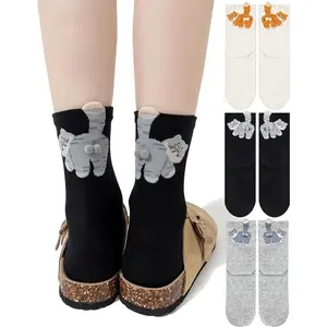 Cute Cotton Socks with Cat Patterns & Pom-Pom Decorations Soft Comfortable for All Seasons Fun Gift for Cat Lovers Three Pairs Premium Cotton 3D Balls Hand Washable