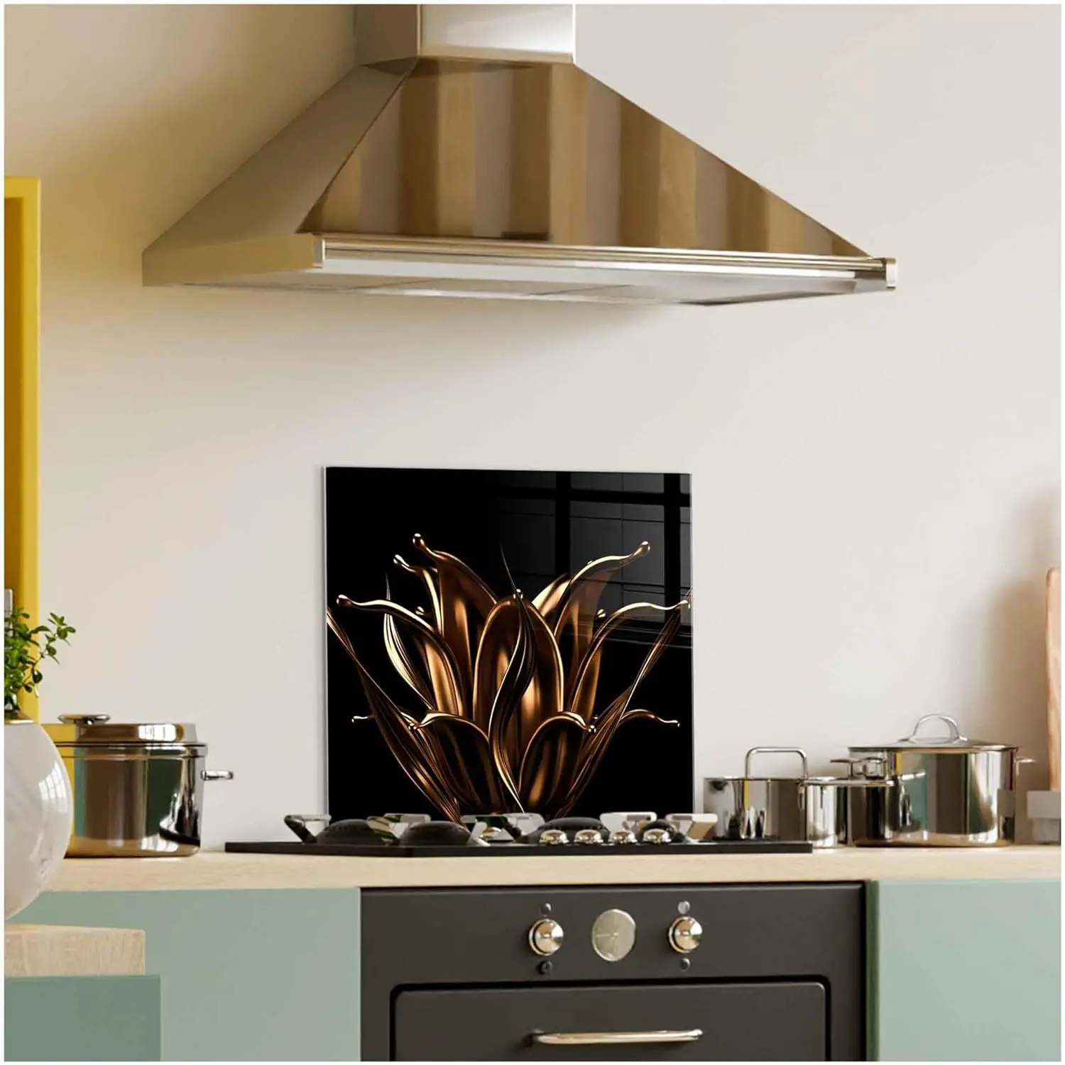 GCKG Luxurious mysterious vintage abstract splash of liquid gold black Tempered Glass Kitchen Backsplash, Stove Back Cover, Stove Splashback, Cutting Board, Kitchen Wall Decor