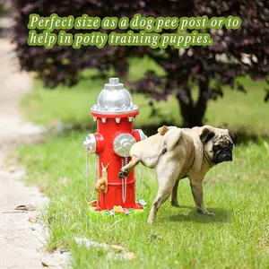 Small and medium dogs pee on fire hydrants. Fake hydrant with snail flower statue, used for training dogs to pee special column. Outdoor decoration