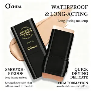 O'CHEAL 5-Color Dual-Tipped Eraser Foundation Stick 2-in-1 Waterproof Concealer & Highlighter for Acne Marks Hiding Nose Contour Builds Flawless Makeup Look Compact Lightweight Hydrating Moisturizer