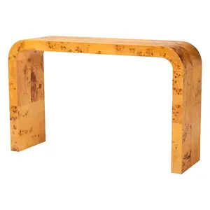 Revelle Modern and Contemporary Natural Light Mappa Real Burl Wood Console Table