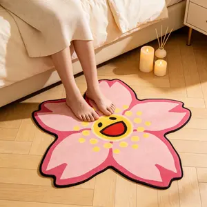 Irregular Shape Smile Flower Rug, Modern Fashion Luxury Artistic Washable Plush Carpet, Home Decor for Living Room Bedroom Sofa Table, Floral Shaped Rug