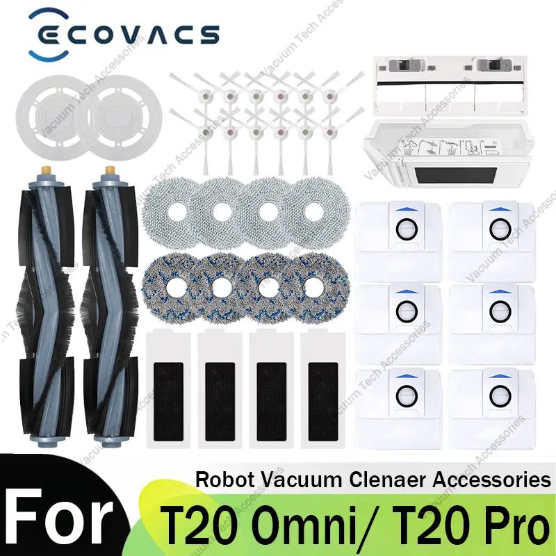 Ecovacs Deebot T20/ T20e/ T20 OMNI/ T20 Pro Robot Vacuum Cleaner Accessories Household Durable Main Side Brush Mop Cloth HEPA Filter Dust Bag Brush Cover Mop Holder Spare Parts Replacement
