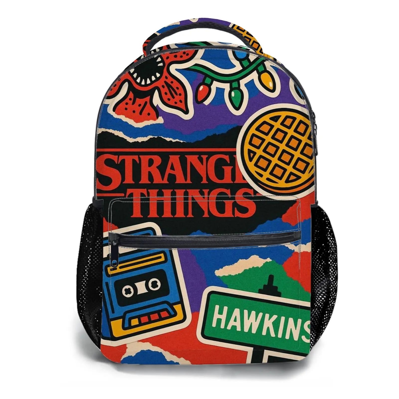 Men's and women's backpacksStudent Schoolbag Childrens Schoolbag High Quality Schoolbag Gift For Anime Stranger Things Retro Collage Pattern Durable Fabric Print Design For Kids Teens School Daily Use