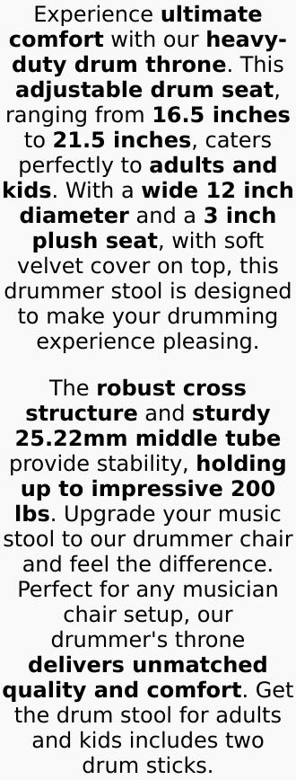 5Core Drum Throne Padded Guitar Stool Adjustable Drummer Seat for Adults & Kids VELVET BLACK 5Core Drum Throne Padded Guitar Stool Adjustable Drummer Seat for Adults & Kids VELVET BLACK