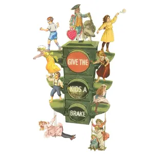 Give the kids a brake postcard, 6”X4”.